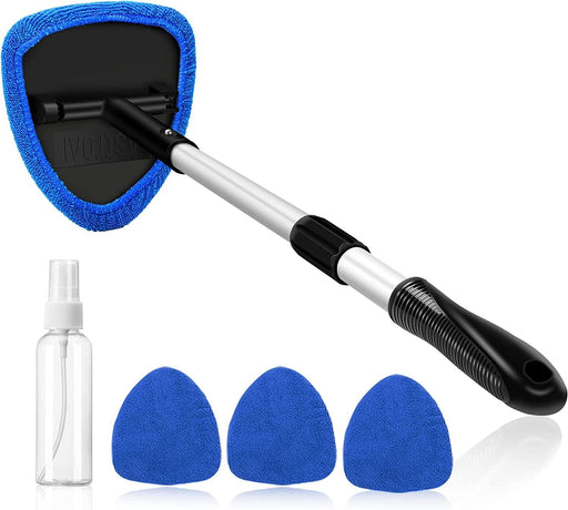 Astroai Windshield Cleaner, Car Windshield Cleaning Tool inside with 4 Reusable and Washable Microfiber Pads and Extendable Handle Auto Glass Wiper Kit, Blue