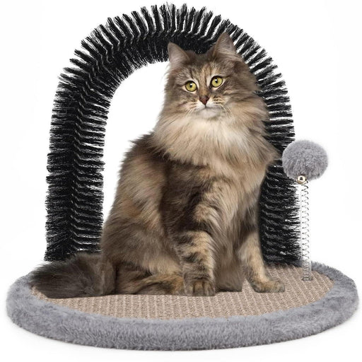 Cat Scratching Post with Cat Arch,Cat Self Groomer Massager Hair Brush Cat Scratcher Toys Fur Grooming Toy with Interactive Balls for Indoor Cats- Reversible Design