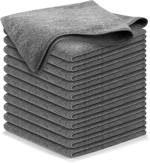 Microfiber Cleaning Cloth Grey - 12 Packs 12.5"X12.5" - High Performance - 1200 Washes, Ultra Absorbent Towels Weave Grime & Liquid for Streak-Free Mirror Shine - Car Washing Cloth