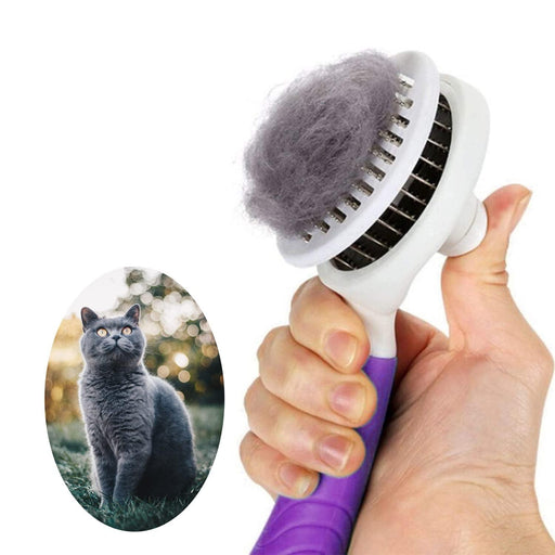 Cat Grooming Brush, Self Cleaning Slicker Brushes for Dogs Cats Pet Grooming Brush Tool Gently Removes Loose Undercoat, Mats Tangled Hair Slicker Brush for Pet Massage-Self Cleaning Upgraded (PURPLE)