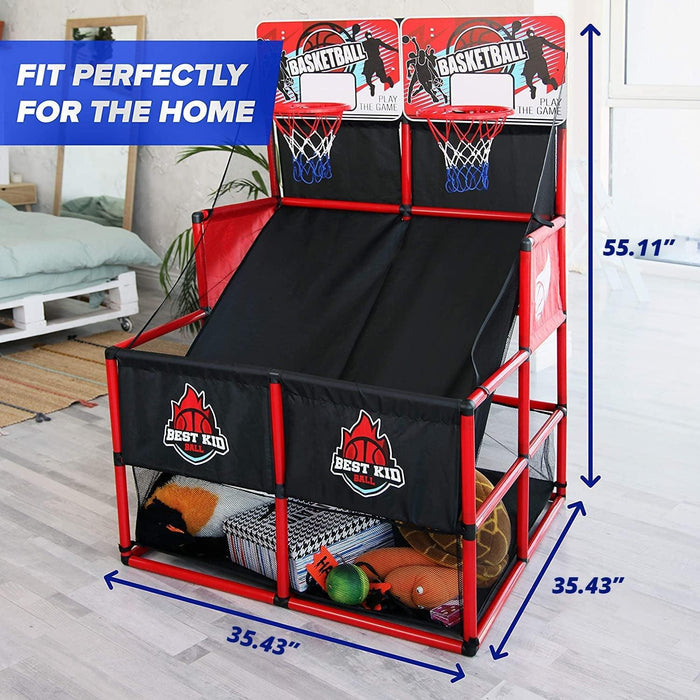 BESTKID BALL Kids Basketball Hoop Double Shot System Arcade Game Set: Indoor & Outdoor Sports Toys for Boys & Girls, Includes Ball & Shot Counter, Ideal Party Gifts for Little Athletes Ages 3-9.