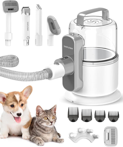 Pet Grooming Vacuum, 6 in 1 Dog Grooming Kit with 3 Suction Mode and Large Capacity Dust Cup, Dog Vacuum for Shedding Grooming and Pet Vacuum for Dog Hair at Home (White)