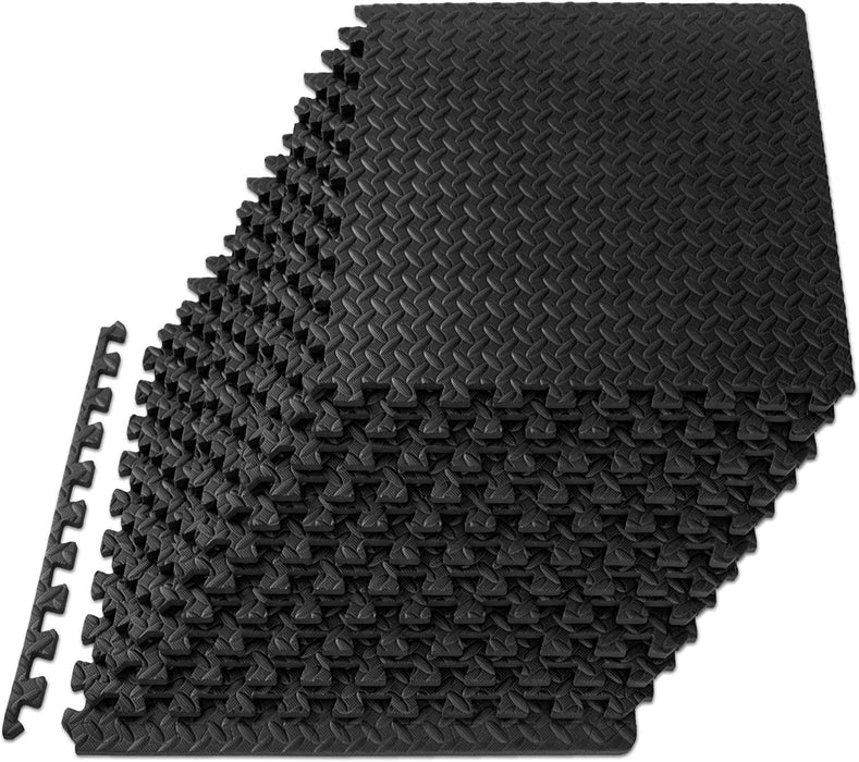 Prosourcefit Puzzle Exercise Mat ½ In, EVA Interlocking Foam Floor Tiles for Home Gym, Mat for Home Workout Equipment, Floor Padding for Kids, Black, 24 in X 24 in X ½ In, 24 Sq Ft - 6 Tiles
