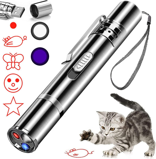 Cat Laser Toy, Red Dot LED Light Pointer Interactive Toys Indoor Cats Dogslaser, Long Range 5 Modes Lazer Projection Playpen for Kitten Outdoor Pet Chaser Tease Stick Training Exercise,Usb Recharge
