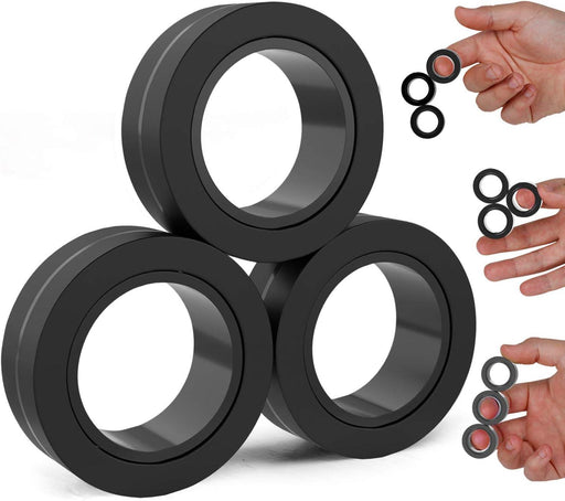 BUNMO Magnetic Rings Black | Fidget Toys Adults | Magnetic Fidget Rings | Endless Hours of Fun | Spin, Connect & Play | Easter Basket Stuffers for Adults | Easter Basket Stuffers for Teens