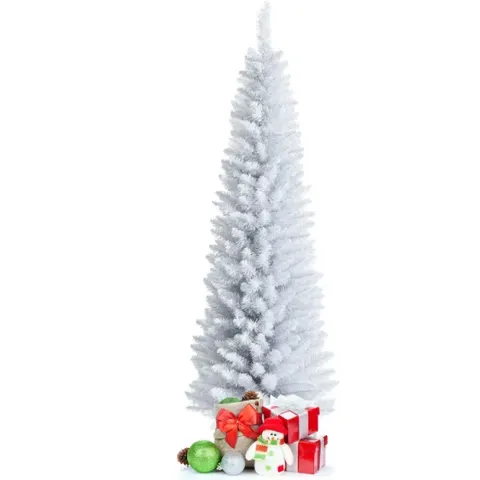 6 Feet Unlit Artificial Slim Pencil Christmas Tree with Metal
