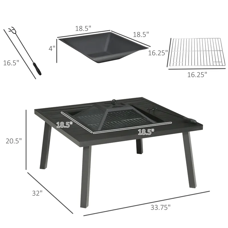 34" Fire Pit with Grill — Metal Outdoor Wood Burning Firepit — photo 5