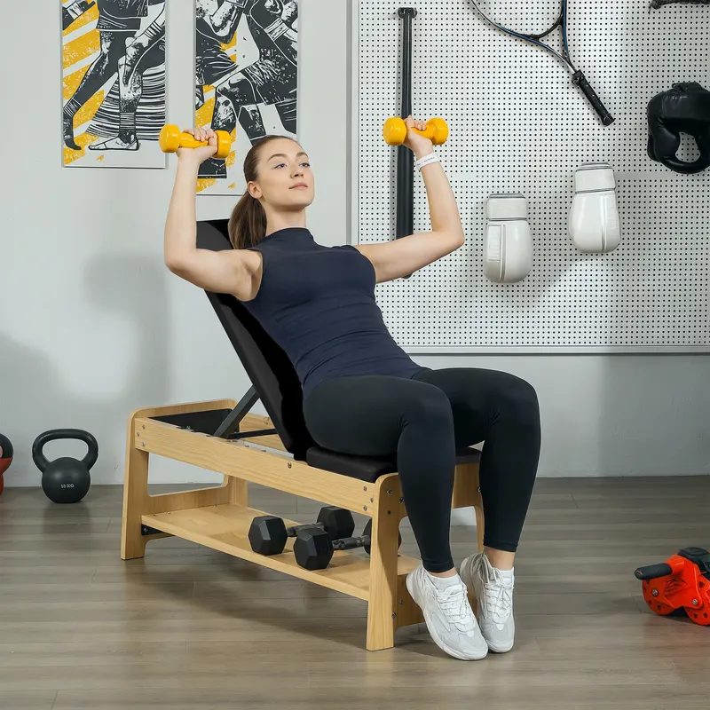 Wooden Adjustable Weight Bench with Dumbbell Rack — photo 7