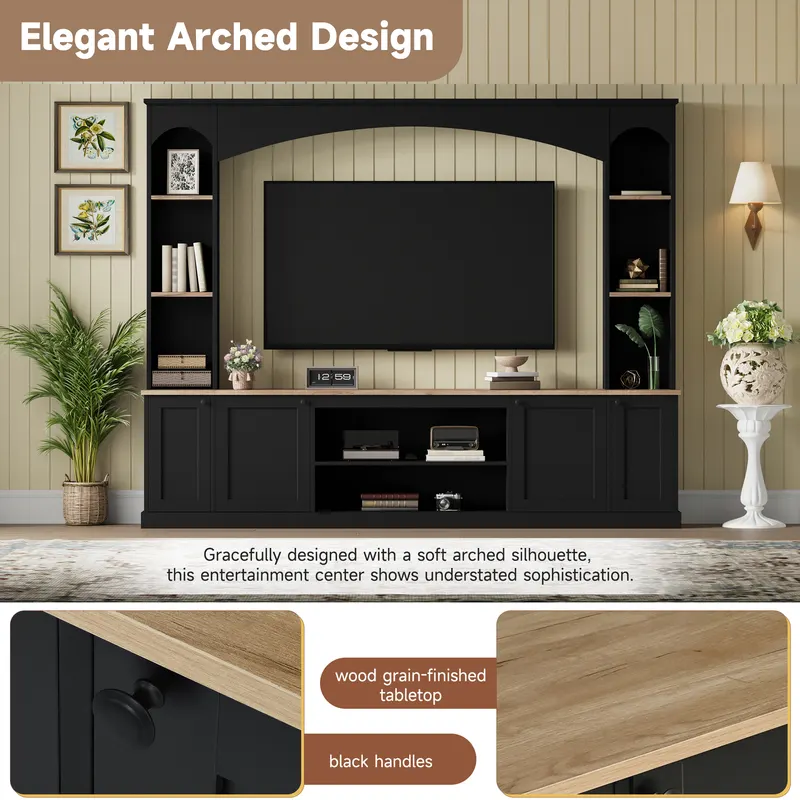Elegant Arched Entertainment Center Wall Unit with Bookshelf — photo 4