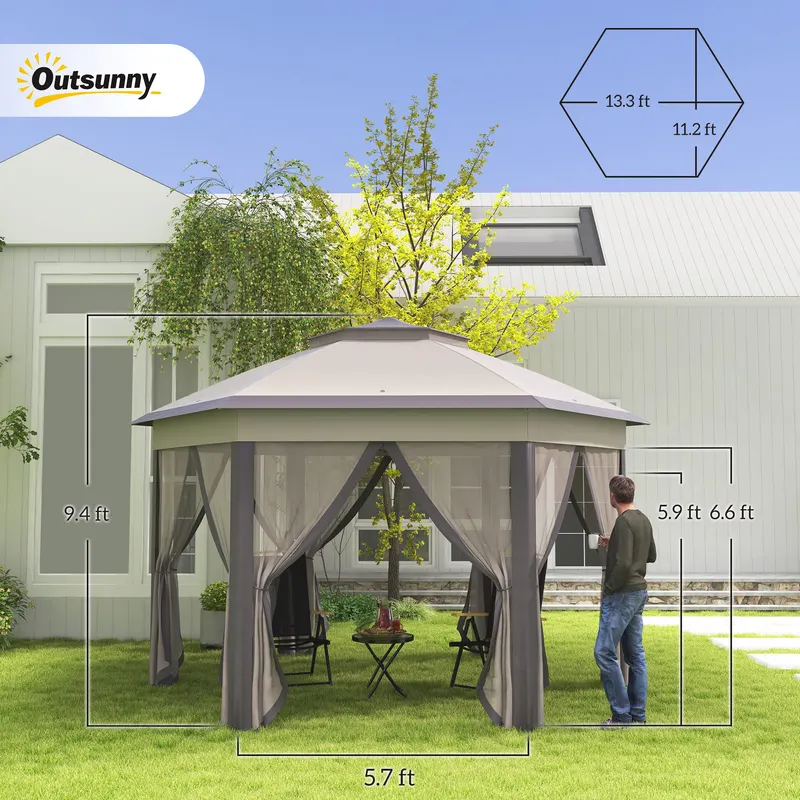 Pop Up Gazebo Hexagonal Canopy Shelter with 6 Zippered Mesh β photo 3