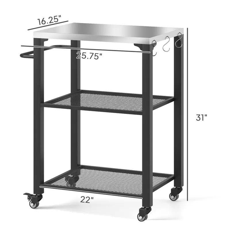 3-Shelf Outdoor Grill Cart with Stainless Steel Tabletop — photo 3