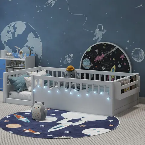 Twin Montessori Floor Bed Frame with High Rails