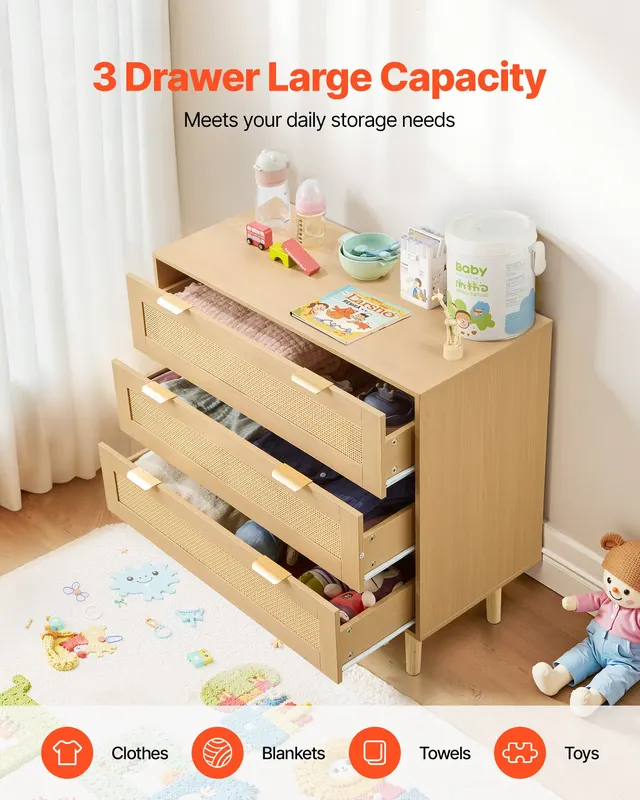 3 Drawer Rattan Dresser — Modern Closet Dresser for Bedroom — photo 3