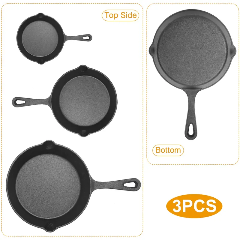 3Pcs Pre-seasoned Cast Iron Skillet Set for Indoor Outdoor 6in — photo 8