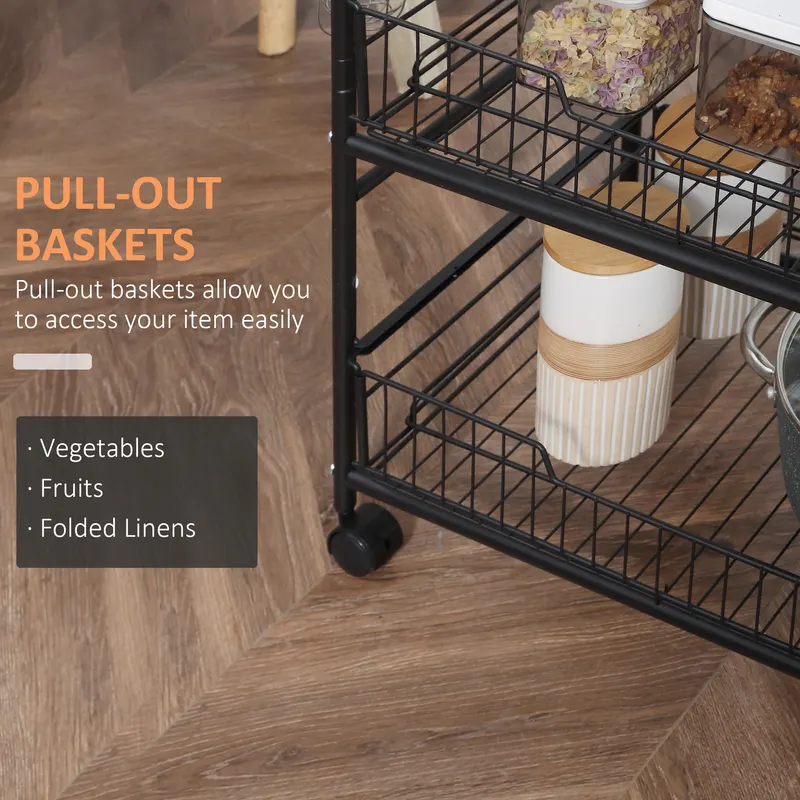 3 Tier Rolling Kitchen Cart with Storage — photo 7