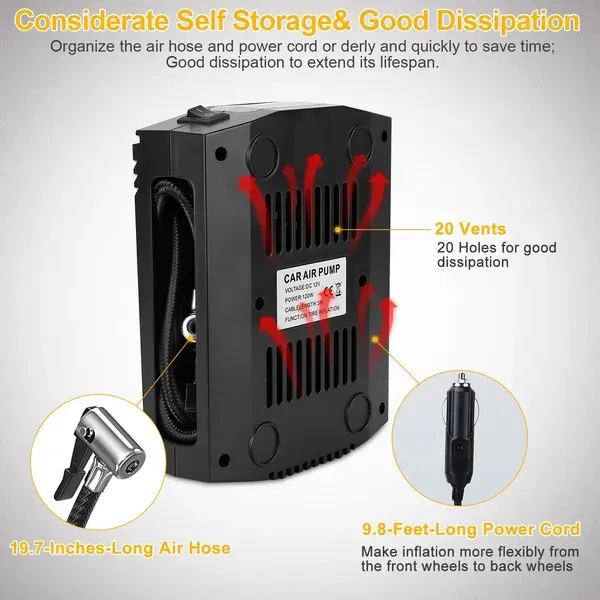 Tire Inflator 12V DC 100W 150PSI Digital Tire Pump W/LCD Display — photo 3