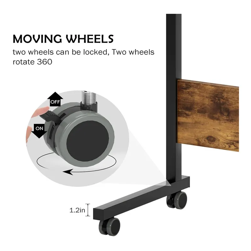 Adjustable Tray Table Rolling Sofa Side Snack Table with Wheels β photo 3
