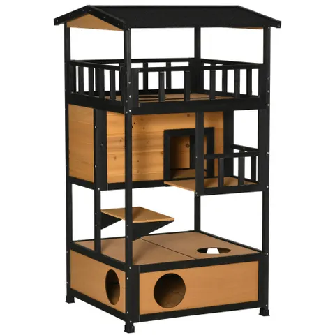 Wooden Outdoor Cat House — Wild Cat Shelter Kitten Tree