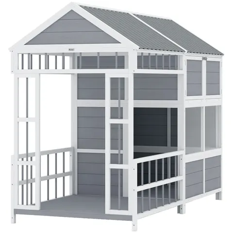 79"L Large Dog House Outdoor — Wooden Dog Kennel with Porch