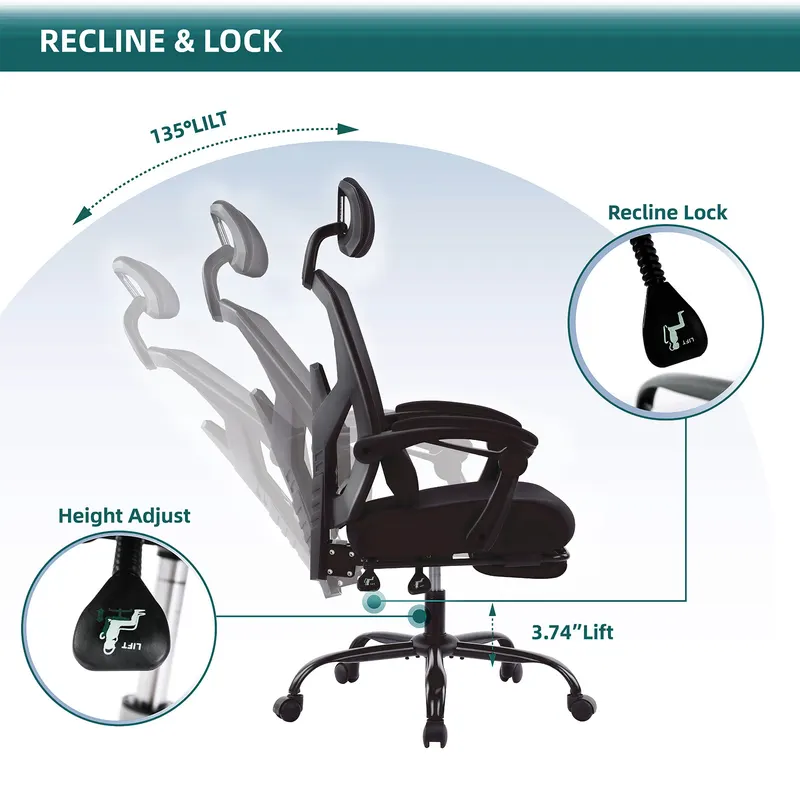 Retractable Footrest Ergonomic Swivel Office Chair with Lumbar — photo 5