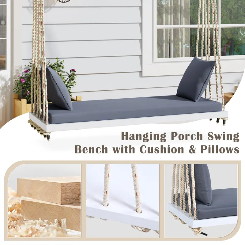 Patio Wooden Swing Chair Hanging Porch Swing Bench β photo 2