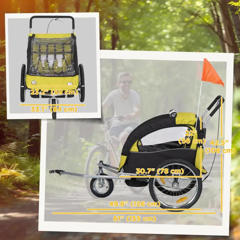 2-in-1 Bike Trailer for Kids — Foldable 2-Seat Baby Stroller — photo 6