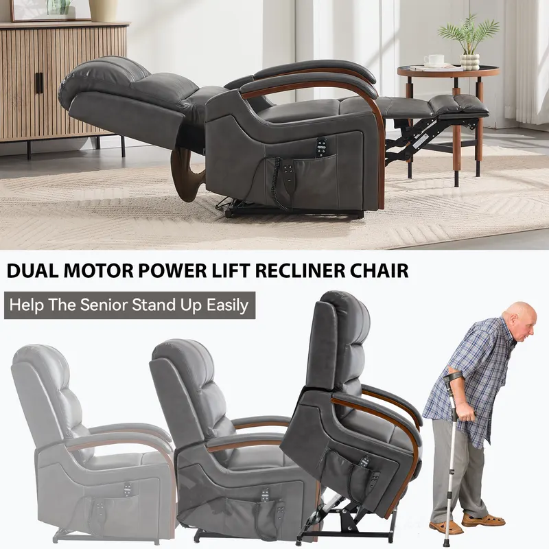 Power Dark Grey Leatheraire Lift Recliner Chair Dual Motor — photo 7