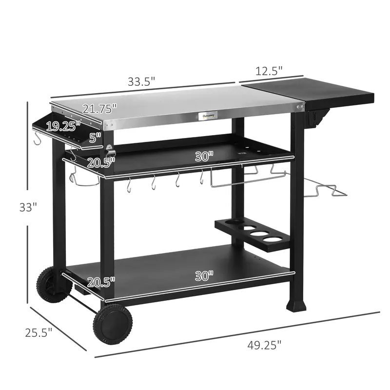 3-Shelf Outdoor Grill Cart Table with Foldable Side Table — photo 6