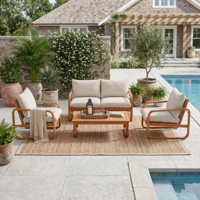 4-Piece Acacia Wood Outdoor Patio Furniture Set with Thick