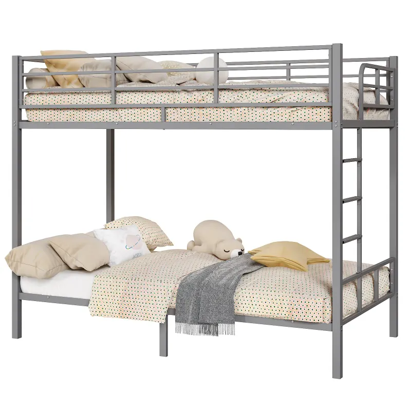 Grey Twin Bunk Bed Square Tube High Guardrail Side Ladder — photo 8