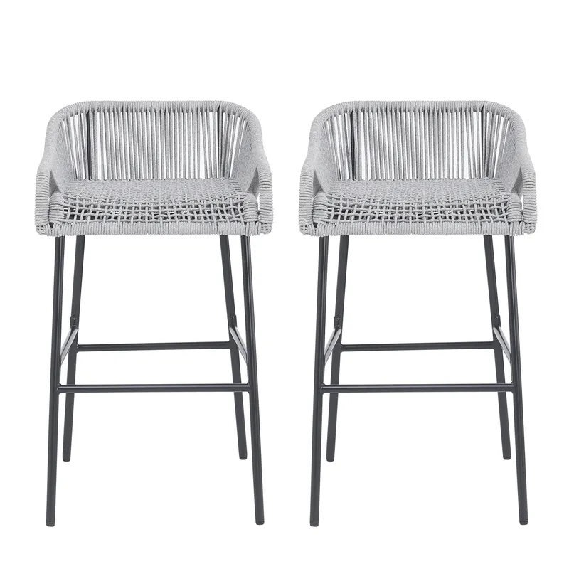 La Push Outdoor Patio Light Gray Rope Bar Stool Set of 2 — photo 2