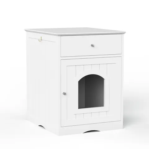 Wooden Pet House Litter Box Fence with Drawers
