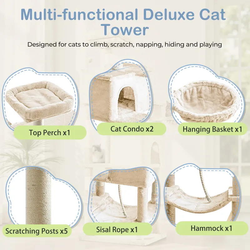 66 Inch Cat Tree Tower — Large Multi-cat Climbing Extended — photo 3