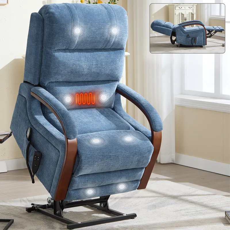 Power Blue Chenille Lift Recliner Chair Dual Motor Infinite — photo 8