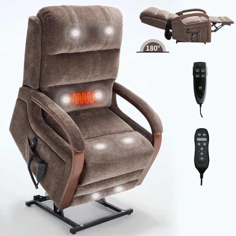 Power Brown Chenille Lift Recliner Chair Dual Motor Infinite — photo 2