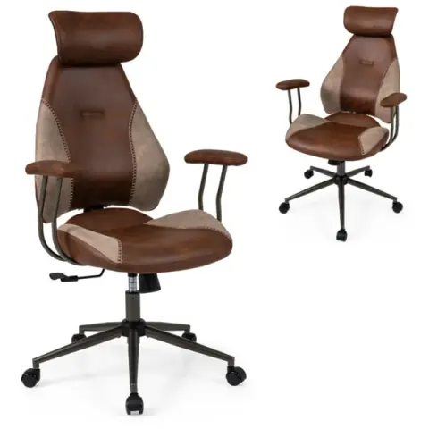 Brown Color Blocking Office Chair with 2D Adjustable Headrest