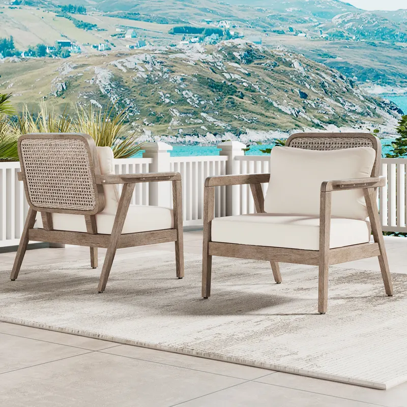 SET OF 2 Outdoor Acacia Wood Patio Club Chair — photo 3