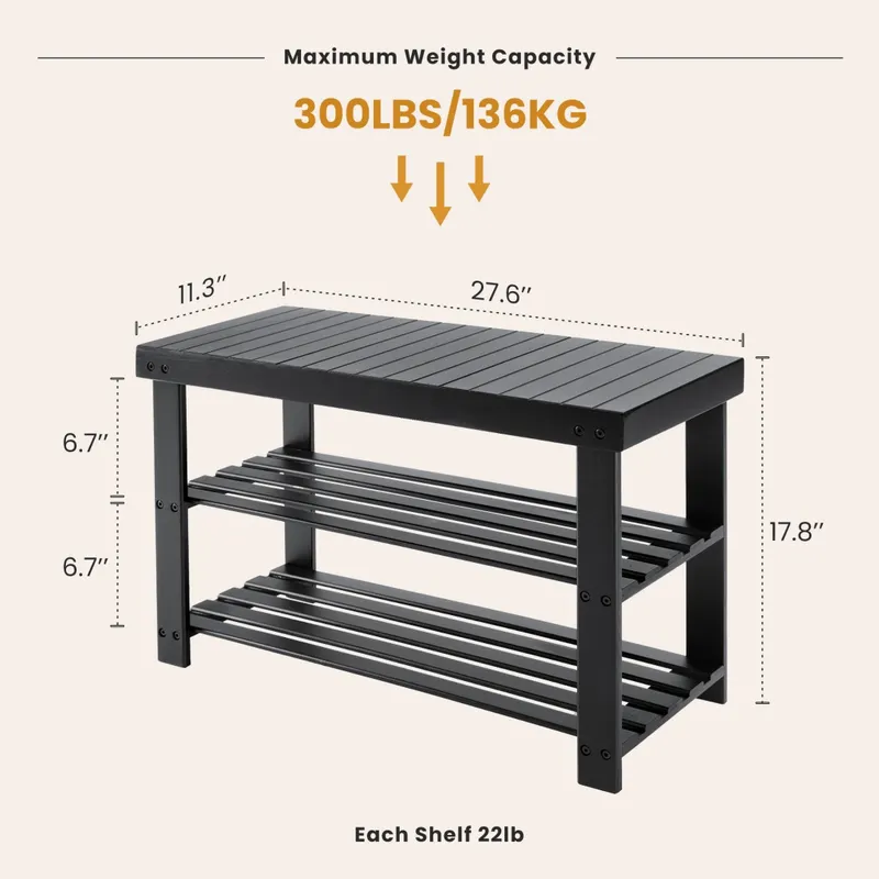 Three-tier Shoe Rack Bench — Bamboo Entrance Storage Organizer — photo 7