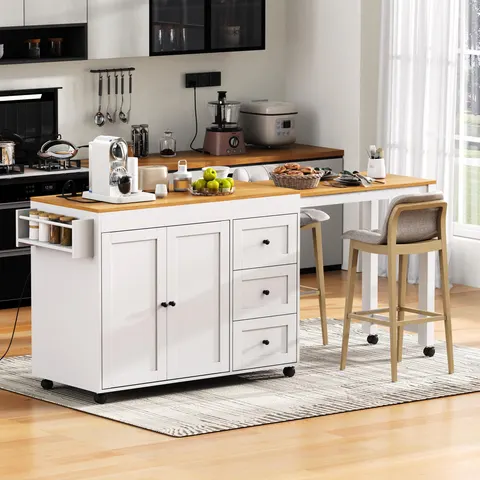 K&k 74.8 Kitchen Island with Extendable Dining Table
