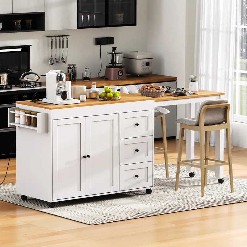 K&k 74.8 Kitchen Island with Extendable Dining Table