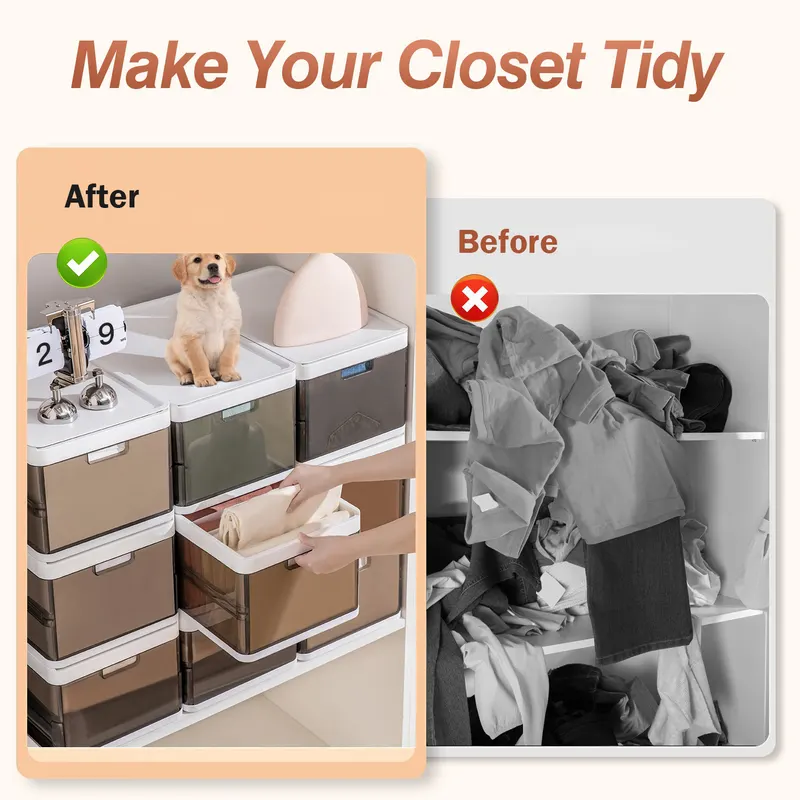 3 Pack Foldable Storage Bin with Lid Stackable Plastic Closet — photo 6
