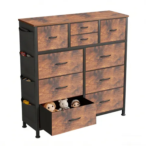 10-Drawer Dresser with Side Pocket & Hooks