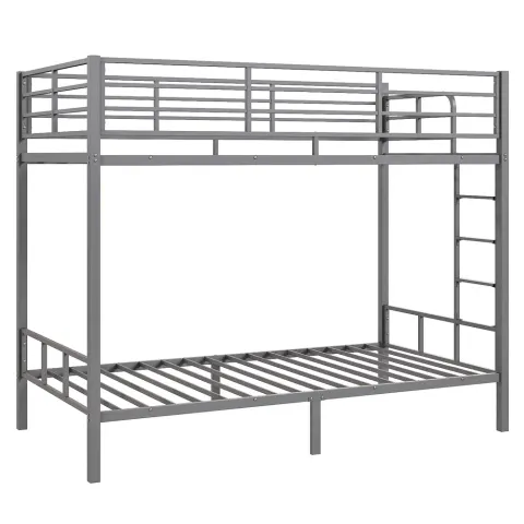 Grey Twin Bunk Bed Square Tube High Guardrail Side Ladder