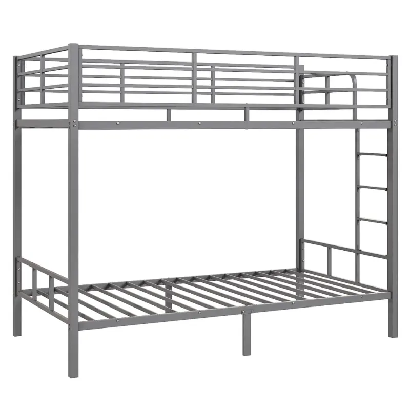 Grey Twin Bunk Bed Square Tube High Guardrail Side Ladder