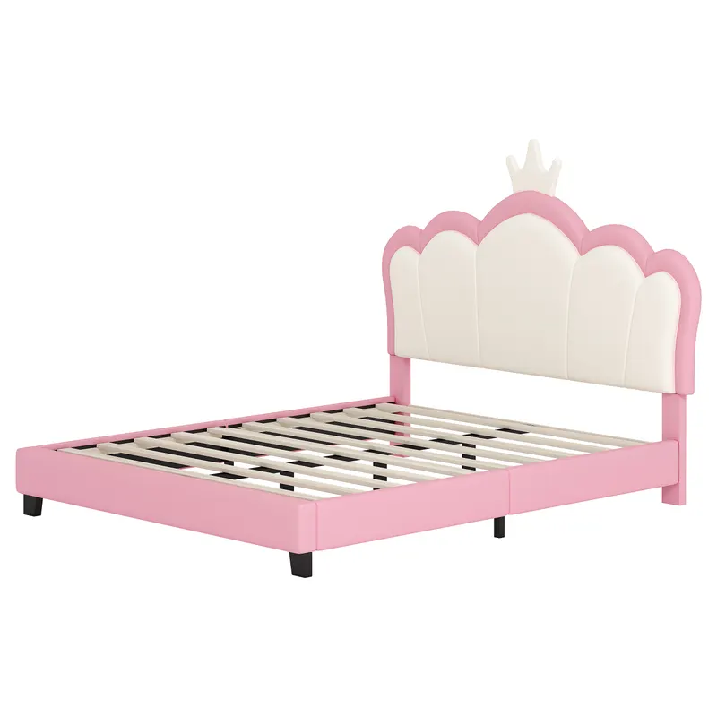 Full Size Upholstered Princess Bed with Crown Headboard — photo 4