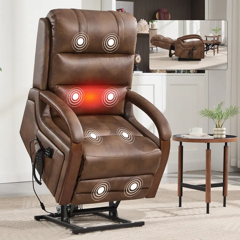 Power Brown Leatheraire Lift Recliner Chair Dual Motor Infinite — photo 8