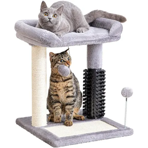 Small 4-in-1 Cat Tree Tower with Self-grooming Brush and Natural