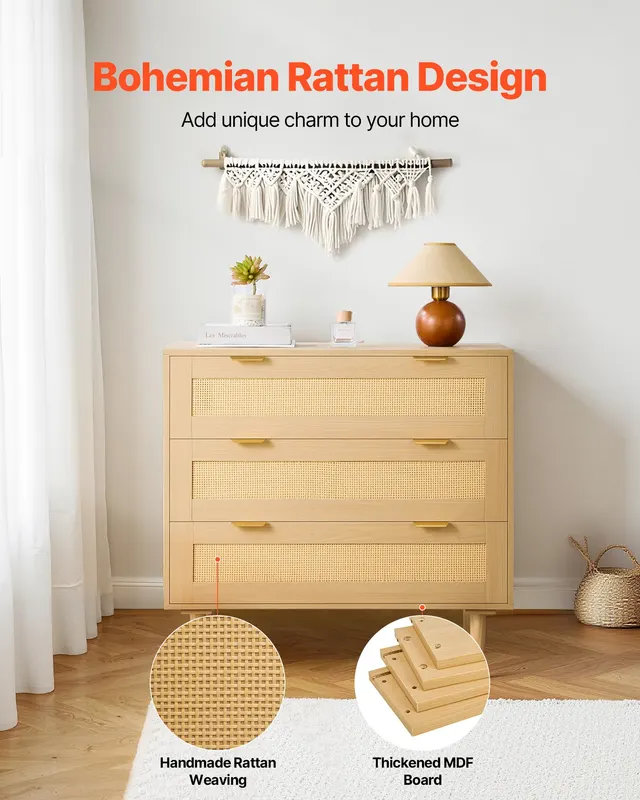 3 Drawer Rattan Dresser — Modern Closet Dresser for Bedroom — photo 2