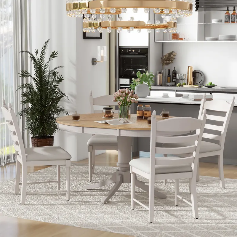 TREXM 5-Piece Retro Functional Dining Table Set Wood Round β photo 2