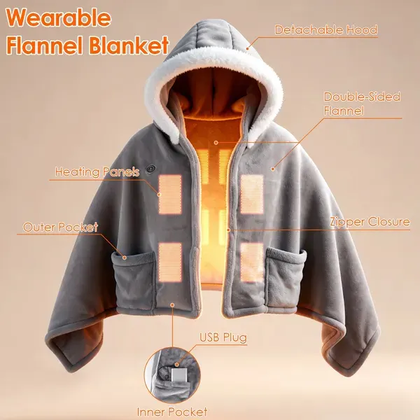 Wearable Heated Throw Blanket Double-sided Flannel Portable — photo 7